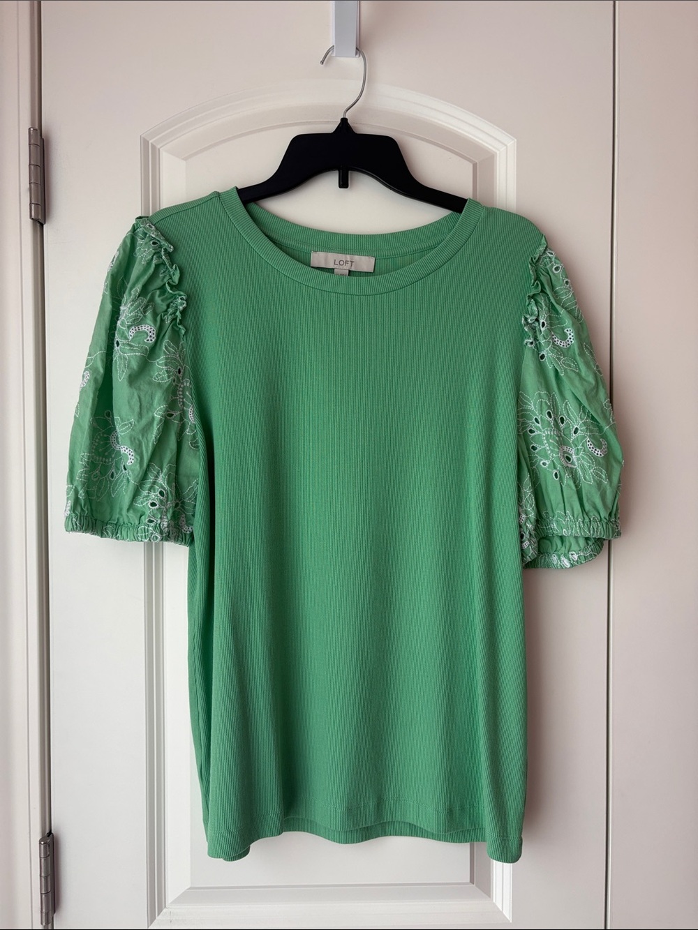LOFT Mint Green Puff-Sleeve Eyelet Top Size XL